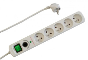 Przedłużacz 5-gniazdowy, 1,5m szary +filtr przepięciowy, 3x1,0mm OWY / 24925