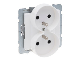 SUNO Gniazdo podwójne z uziemieniem z przesłoną zaciski automatyczne - możliwość montażu w ramkach wielokrotnych biały 721190 LE