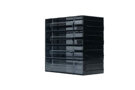 Regał szufladkowy, kolor: Czarny, przezroczysty, materiał: Polistyren, 225mm x 225mm x 133mm, RS PRO