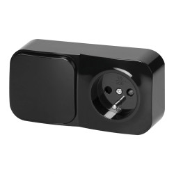 Zestaw natynkowy: Włącznik pojedynczy i Gniazdo 230V z uziemieniem czarny natynkowy - seria TODO