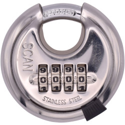 Scan XA115 Stainless Steel Disk Type Combination Padlock 70mm