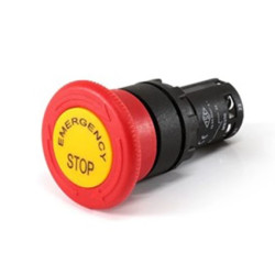 Przycisk dłoniowy bezpieczeństwa monoblok, z tabliczką opisową Emergency stop, 1NC, grzybek 40 mm, czerwony T0-MB200EE