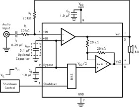 350-mW, mono, analog input Class-AB audio amplifier with shutdown mode