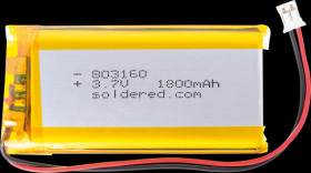 333284 Lithium-ion battery, SOLDERED 333284, 1800 mAh, 3.7 V