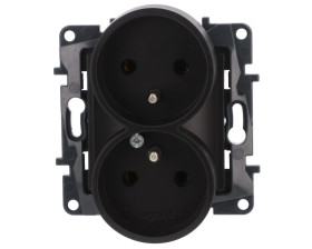 Niloe Step Gniazdo zasilające podwójne 2x2P+Z do ramek wielokrotnych, zaciski śrubowe, bez przesłony styków czarny 863532