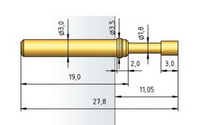 Igła testowa 1041-F-1.5N-AU-2.3-MH5.5, raster 4,50 (177 mil)
