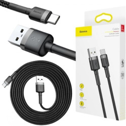 KABEL USB-A - USB-C Baseus Cafule CATKLF-CG1 200cm 2A QC 3.0 CZARNO-SZARY W NYLONOWYM OPLOCIE