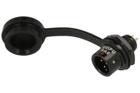 Wtyk; SA612/P3B; 3 tory; proste; lutowany; 0,5mm2; 3,5-4mm; SA6; na panel; 6mm; push-pull; aluminium anodowane; czarny; IP67; 3A