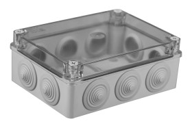 Puszka n/t hermetyczna 190x140x70 10 dławików IP65 pokrywa przezroczysta S-BOX 406-P