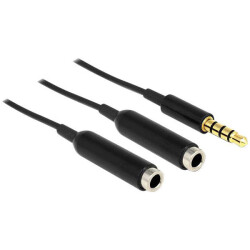 Delock 65575 Audio Jack Y-Cable 3.5mm 4-Pin Male to 2x Female 25cm Black