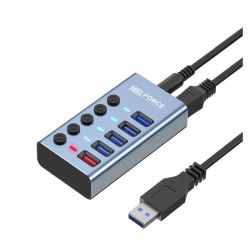 Aktywny Hub USB 3.0 - 5 portów z włącznikami i zasilaczem