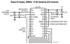12-Bit, 600ksps Sampling A/D Converter with Shutdown