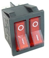 MK1013R Przełacznik kołyskowy, czerwony, podwójny 230V, 10A - otwór montażowy: 22x28mm