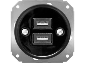 Gniazdo USB podwójne 3.2A Retro ceramic bez ramki, czarne