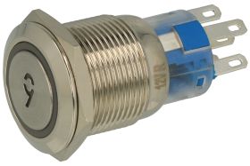 Przełącznik; przyciskowy; PBW-19B9R; OFF-(ON); 1 tor; podświetlenie LED 12V; czerwony; cyfra 9; monostabilny; na panel; 2A; 250V