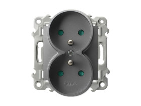 SZAFIR Gniazdo podwójne z uziemieniem z przesłonami moduł bez ramki szary mat GP-2ZRZP/m/70 OSPEL