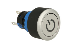 Przełącznik; przyciskowy; LAS1-AWY-11ZT/G/24V; ON-ON; srebrny stalowy; podświetlenie LED 24V; zielony; do lutowania; 2 pozycje;