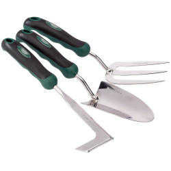 Draper 27436 Stainless Steel Heavy Duty Soft Grip Fork, Trowel &amp; Weeder Set 3 Pc