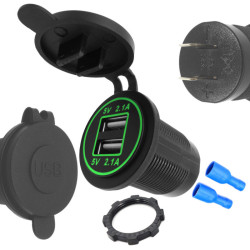 Ładowarka USB 12-24V /5V 4,2A G LED GREEN, montażowa z klapką,