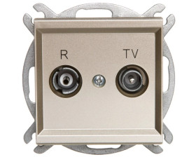 SONATA Gniazdo antenowe RTV przelotowe 10dB szampański złoty GPA-10RP/m/39