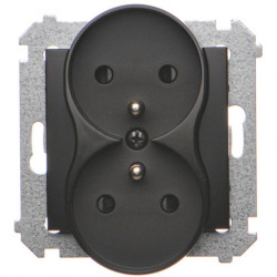 Gniazdo zasilające podwójne SIMON 54 czarne matowe 2x [2P+Z] 16A z przesłonami Kontakt Simon DGZ2MZ.01/49