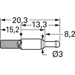Battery charging and interface contact with probe, round head, Ø 2.3 mm, travel  3.5 mm, pitch 4 mm, L 22.5 mm, 5110/S.02-D-1.2N