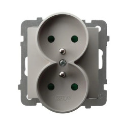 AS Gniazdo podwójne z uziemieniem z przesłonami torów prądowych, moduł bez ramki kaszmir GP-2GRZP/m/82