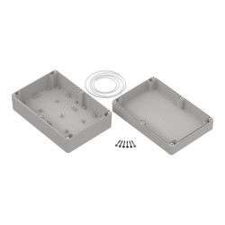Obudowa ogólnego użytku Poliwęglan szerokość zew. 139,8mm długość zew. 209,7mm wys. zew. 75mm RS PRO IP68 Jasnoszary