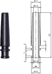 Cable grommet, cable Ø 5.5 to 5.6 mm, L 53 mm, TPE, black, 01460170010
