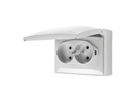 SIMON AQUACLICK Gniazdo podwójne z uziemieniem klapka w kolorze pokrywy zaciski śrubowe IP44 biały ACGZ2/11 KONTAKT SIMON