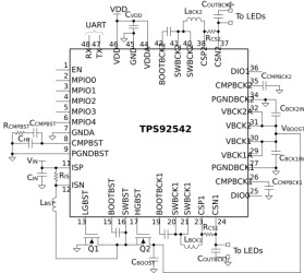 Automotive, 65V synchronous boost controller and two-channel 2A synchronous CC/CV buck converter