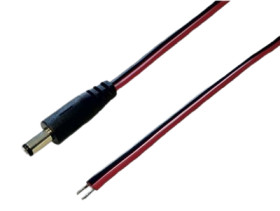 DC connection cable, 500 mm, red/black, plug 2.5 x 5.5 mm, straight to open end, 075152