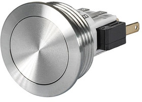 Vandal-proof pushbutton, 1 pole, silver, unlit , 100 mA/30 VDC, mounting Ø 30 mm, 30.1 mm, IP66/IP67, 3-145-597