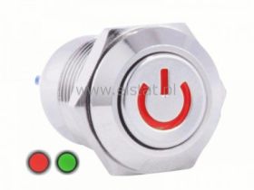 Przycisk wandal. chwil. płaski 12mm czer-zie POWER