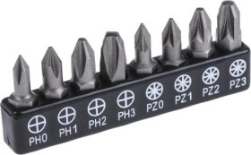 Zestaw końcówek, materiał Stal chromowo-molibdenowo-wanadowa, PH0 do PH3, PZ0 do PZ3, 8 szt.