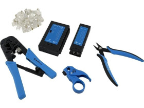 Specjalistyczny zestaw narzędzi instalatorskich w walizce (tester, nóż LSA, zaciskarka, stripper, obcinaczki) ALANTEC