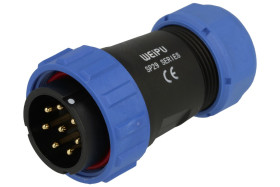 Wtyk; SP2910/P8II-1N; 8 torów; proste; lutowany; 4,0mm2; 13-16mm; SP29; na przewód; 30mm; skręcane; nylon66; niebiesko-czarny; I
