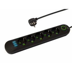 Listwa Zasilająca 2m 5-Gniazd PS-520 Czarna, 3 Gniazda USB, Wyłącznik