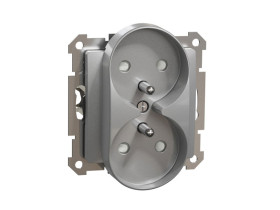 SEDNA DESIGN & ELEMENTS Gniazdo podwójne z uziemieniem z przesłonami do ramek Elements srebrne aluminium SDD113271 SCHNEIDER ELE
