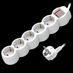 Przedłużacz 5-krotny 2P+Z (schuko) z wyłącznikiem. 1.5m H05VV-F 3x1.0mm2. Imax 10A. biały ORAE13150(GS)/W/1,5M