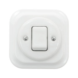 Włącznik światła krzyżowy ceramiczny, kwadratowy z ramką, podtynkowy biały Ceramic Loft