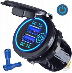 Ładowarka 2xUSB QC 3.0;6V-3A;9V-2A; LED niebieski;z włącznikiem;12V;