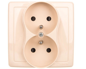 Simon Basic Gniazdo podwójne z/u kompletne z przesłonami beż BMGZ2Z/12