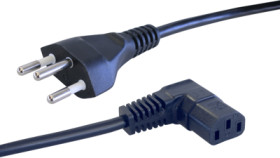 Device connection cable, Switzerland, plug type J, straight on C13 socket, angled, H05VV-F3G1.0 mm², black, 2.5 m, 12G-H05VVF3G1