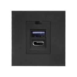 NOEN USB x 2 A+C, podwójny port modułowy 45x45mm z ładowarką USB, 2,1A 5V DC, czarny OR-GM-9010/B/USBAC