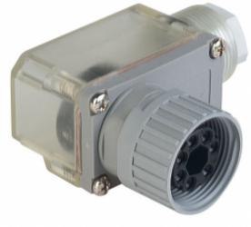 N6R FF S11 gniazdo kablowe 6+PE, M26x1.5, kątowe, przyłącze przykręcane, przeźroczyste - możliwość montażu LED, Hirschmann, 9321