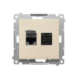 Simon 55 Gniazdo komputerowe podwójne RJ45 kategoria 6, z przesłoną przeciwkurzową (moduł) Szampański mat T62.01/144