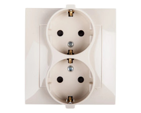 Simon 54 Gniazdo podwójne SCHUKO z/u 16A IP20 z przesłoną torów kremowe DGSz2Z/41