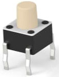 Short-stroke pushbutton, Form A (N/O), 50 mA/24 VDC, unlit , actuator (ivory, L 3.7 mm), 1.56 N, THT, 1-1825910-8