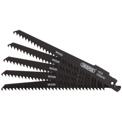 Draper 43430 Reciprocating Saw Blades-Wood &amp; Plastic Cutting 150mm 6tpi 5Pc